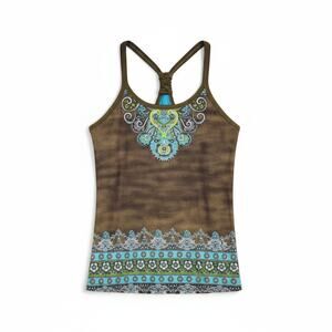 ATHLETA Shelf Bra Tankini Paisley Army Green Blue Racerback - Size M